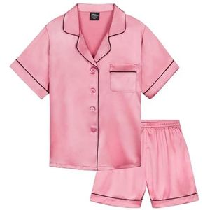 CityComfort Satijnen zomerpyjama voor meisjes, voor kinderen en tieners van 7 tot 16 jaar, 2-delige set, korte pyjama voor meisjes, Oud Roze, 13-14 Jaar