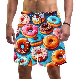 PAFEFO Zwemplank Shorts voor Mannen Strandshorts voor Tieners Zomer Sneldrogende Sporten, Zoete Kleurrijke Donuts, Zoete Kleurrijke Donuts, XL