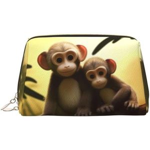 Leuke paar aap make-up tas voor vrouwen cosmetische tassen lederen reizen make-up case organisator waterdichte make-up zakje open platte toilettas draagbare opslag zakje voor reizen, Goud, Eén maat