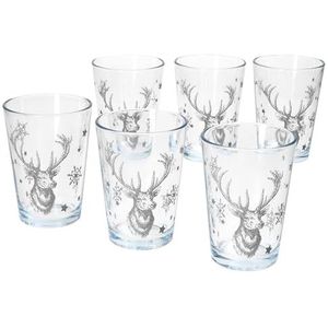 Ritzenhoff & Breker Hirsch Chalet Luis Winter Set van 6 glühwijnglazen, 240 ml, H 11 cm, theeglas met hertendecoratie in grijs, kerstglas voor koffie, eierlikeur & co op Sinterklaas en voor advent