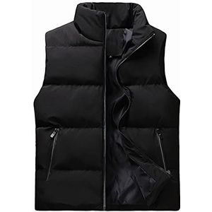 D-Rings Outdoor vest heren outdoorjas heren vest gewatteerd vest heren donsvest heren herfst & winter effen mouwloos rits capuchonvest parka's, zwart, XXL