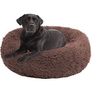 Rond huisdierbed Kalmerend hondenbed, grote hondenbedden, wasbaar, donut hondenbed medium klein, wasbaar, puppy knuffelbed kitten bed, hondenbed voor hondenhok krat, 110cm, koffie