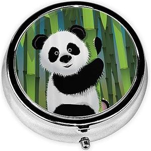 Curious Baby Panda Print Ronde Pil Organizer 3 Compartiment Pillendoos Draagbare Geneeskunde Pil Case voor Outdoor Reizen