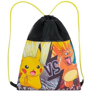 Pokémon Pikachu Rugzak met koorden voor kinderen, zwemtas, sporttas voor school, Zwart/Geel, One Size