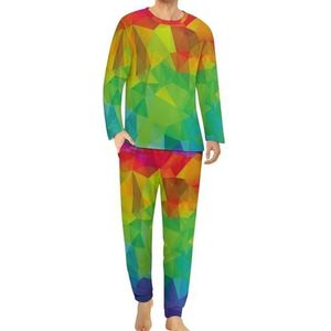 Veelhoekige Geometrische Regenboog Kleurrijke Mannen Pyjama Set Lounge Wear Lange Mouwen Top En Bottom 2 Stuk Nachtkleding