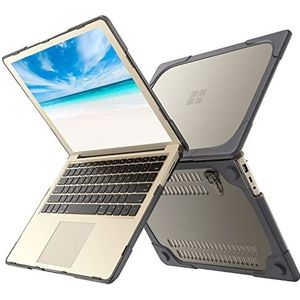 Compatibel met 13,5 inch Microsoft Surface Laptop 5/4/3 met metalen Palm Rest, Heavy Duty Shockproof PC Hard Shell Case met TPU Bumper & Folding Stand, Grijs