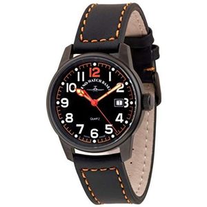 Zeno-Watch Mens Horloge - Classic Pilot Datum zwart-oranje - 3315Q-bk-a15