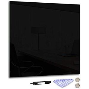 DekoGlas Magneetbord 'zwart' van glas 55x55cm, memobord incl. pen, doek & magneet, metalen prikbord voor keuken & kantoor