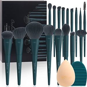 DUcare Make-upborstels set 17 stuks met borstel reinigingsmat en make-up spons professionele gezichtspoeder oogschaduw poeder vloeibare crème kit geschenkdoos