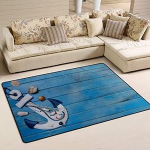 Gebied tapijten 100 x 150 cm, vintage zomeranker zeeschelpen op houten vloerkleed. Pluche kantoormatten wasbaar flanel mat tapijt, voor achtertuin, keuken