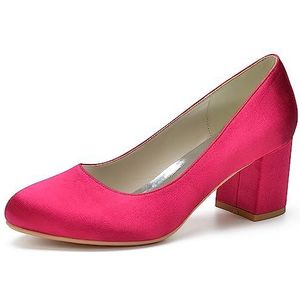 HFWXYSA Womens Dress Pumps Chunky Hakken voor Vrouwen Ronde Teen Mid Block Heels Slip On Pumps Schoenen voor Office Lady Dancer Trouwschoenen,Rose red,35 EU