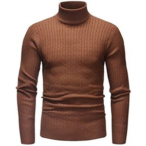 Wintertrui, Herfst- en wintertrui for heren met effen hals strepen, warme casual pullover(Caramel Colour,XL (70-80KG))
