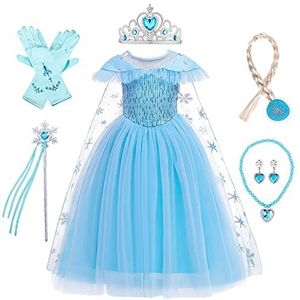 LOBTY Meisje Elsa Prinses Jurk Kinderen Sneeuw Koningin 2 Kostuum met Accessoires Verjaardag Feest Kerst Halloween Carnaval Maskerade Cosplay Verkleden