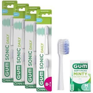 GUM Sonic Daily vervangende borstelkoppen voor GUM Sonic Daily sonische tandenborstel/zachte, microfijne borstelharen voor een zachte, grondige reiniging, elke dag / 4 x 2 stuks (wit) +1 gratis sample
