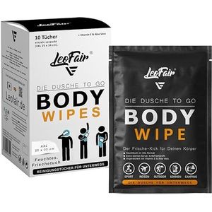 Leofair Body Wipes wegwerpwashandjes XXL - vochtige washandjes voor reizen, camping, festival en onderweg - 10 grote vochtige doekjes afzonderlijk verpakt voor gezicht en lichaam