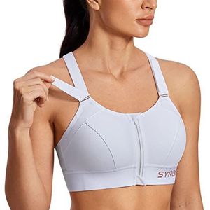 SYROKAN Sport BH Vrouwen Sterke Ondersteuning Wired BH's Voorsluiting Gewatteerd Non-wired Goede Ondersteuning wit 80D