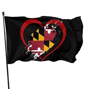 Vlaggenlijn Maryland Vlag Hartvorm, Tuin Vlag Enkele Kant Piraat Vlag Aangepaste Vlag Voor Gazon Camping Decks 90X150cm