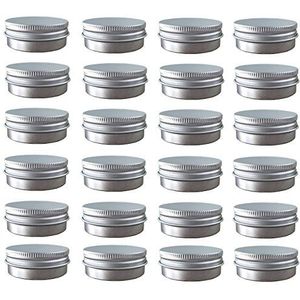 24 Pack (2 Oz/60ml) Screw Top Round Aluminum Tin Cans, Metal Tin Storage Jar Containers with Screw Cap for Lip Balm, Cosmetic, Candles, Salve, Make Up, Eye Shadow, Powder, Tea