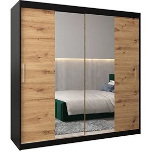 MEBLE KRYSPOL Tokyo 1 200 slaapkamerkast met twee schuifdeuren, spiegel, kledingroede en planken - 200x200x62cm - mat zwart + Artisan