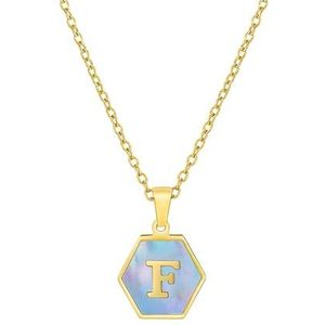 Dames zeshoekige roestvrijstalen letter roze blauwe schelp ketting titanium stalen letter hanger sieraden(Style:Blue-f)