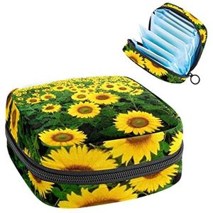 Periode Pouch Draagbare Tampon Opbergtas,Tampon Houder voor Portemonnee Vrouwelijke Product Organizer,Veld-van-Zonnebloemen-met-Cloudy-Sky, Meerkleurig, 4.7x6.6x6.6 in/12x17x17 cm
