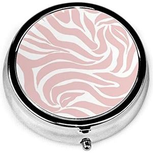 Pil Box Elegant Blush Roze Zebra Wit Dierenprint Pil Case voor Portemonnee Leuke Kleine Reizen Ronde Pil Organizer