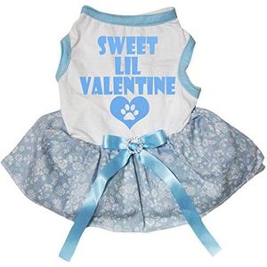 Petitebelle Puppy Kleding Zoete Lil Valentine Wit Top Bloemen Licht Blauw Tutu, X-Large, Lichtblauw