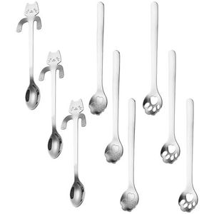 Kat klauwlepelset, 9 stuks, roestvrij staal, schattige dessertlepel, cadeau voor vrouwen, keukendecoratie, ideaal voor kattenliefhebbers