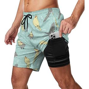 Leuke Valkparkiet Patroon Heren Zwembroek Sneldrogende 2 in 1 Strand Sport Shorts met Compressie Liner En Pocket