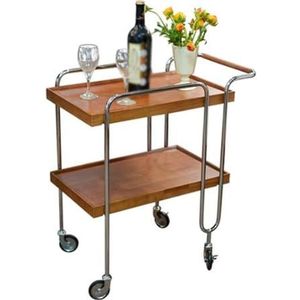 Rollende Bijzettafel, Mobiele Salontafel, Massief Houten Trolley Met 2 Niveaus, Opbergruimte En Katrollen, For Keuken Slaapkamer Badkamer Kantoor Woonkamer