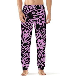 Cat Paw Mama pyjama broek voor heren, zachte lange pyjamabroek, elastische nachtkleding, M