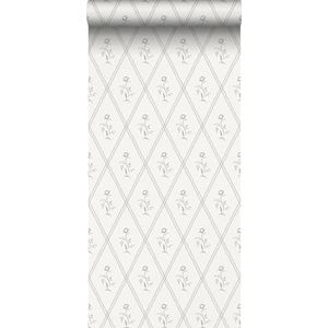 behang bloemen wit en grijs 53 cm x 10.05 m - van Sanders & Sanders