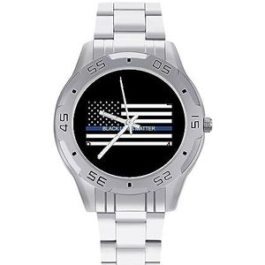 Black Lives Matter USA Ondersteuning Vlag Mannen Polshorloge Mode Sporthorloge Zakelijke Horloges met Roestvrij Stalen Armband, Stijl, regular