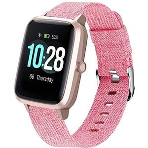 LvBu Armband compatibel met ID205L, nylon gebreide vervangende horlogeband voor ID205L / Willful SW021/ YAMAY SW021/LIFEBEE ID205L smartwatch, roze, Klassiek