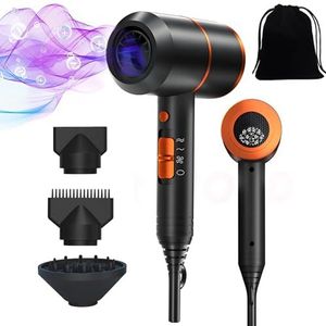 KIMIGO Ionische Föhn,Krachtige Föhn,Professionele Lange Haardroger,Ionen met Diffuser,Draagbare,3 Warmte- & 2 Snelheidsinstellingenvoor Thuis,Op Reis,in de Salon (Zwart Goud)