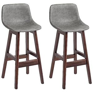 Barkrukken Barkruk Van Leer, Set Van 2, Barstoel, Restaurant, Aanrecht, Hoge Barkruk Met Rugleuning, Rubberen Houten Poten Barkruk (Color : A-Grey, Size : Sitting Height 72 cm)