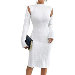 jurken voor dames Bodycon-jurk met uitgesneden halslijn en sexy rugloze opstaande kraag, lange mouwen, knielengte, slim-fit jurk (Color : Wei�, Size : X-Small)