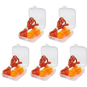 1-10Pairs Noise Cancelling Siliconen Oordopjes Herbruikbare Oordopje met Touw Waterdichte Zwemmen Rubber Oordoppen Kom met Doos (5 Paar Oranje)