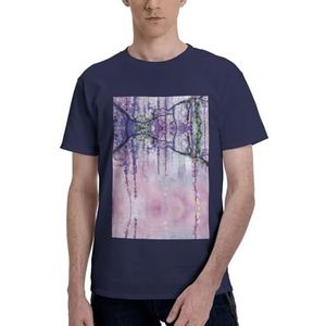 CKGODGF Blauweregen bloemen met dromerige kleuren print heren katoenen T-shirt, casual en comfortabel korte mouw, geschikt voor fitness en dagelijks gebruik, Donkerblauw, S