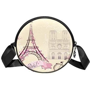 Roze Parijs Eiffeltoren Fiets Crossbody Tas Messenger Bag Purse voor Vrouwen, Meerkleurig, 6.7x6.7x2.3 in, Sling Rugzakken
