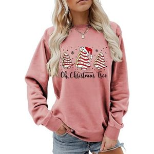 MLZHAN Oh Kerstboom Vrouwen Sweatshirt Leuke Kerstbomen Met Hoeden Sneeuw Print Merry Christmas Lange Mouw Sweatshirts, Roségoud, M