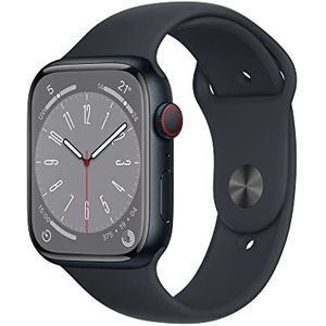 Apple Watch Series 8 (GPS + Cellular 45mm) Middernacht Aluminium kast met Middernacht sportbandje, één maat (Refurbished)