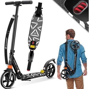 KESSER® Pro-S Cityroller Scooter 205 mm wielen PU Big Wheel - step met dubbele vering, inklapbaar en in hoogte verstelbaar, step voor volwassenen en kinderen, zwart