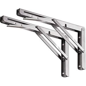 YUMORE Opvouwbare Plankbeugels 400mm Roestvrijstalen Klapbeugel zwaar Belastbaar Planksteunen Wandmontage Vouwbeugel, Max 150Kg, L-hoek Inklapbare Plankdragers voor Zitbanken en Planken, 2 stuks