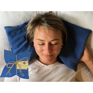 Hot Cherry Pit Pillow Double Square (Blauwe Denim, Natuurlijk geverfd minimaal pakket/touw) Natuurlijke vochtige warmte verlicht spierpijn, spanningsverlichting, hoofdpijn, artritis, warm/koude therapie, magnetron