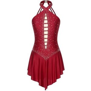 NUOYIXUAN Lyrische balletdansjurk voor dames, blote rug, mouwloos, ritmisch gymnastiekpak, kunstschaats-jurk, podiumdanskleding (bordeaux, XL)