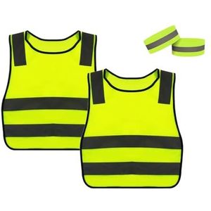 Hitopin 2 stuks reflecterend vest, hoge zichtbaarheid, veiligheidsvest voor kinderen, ademend vest, fluorescerend geel, veiligheidsvest voor kinderen, voor school, veiligheid van jongens en meisjes