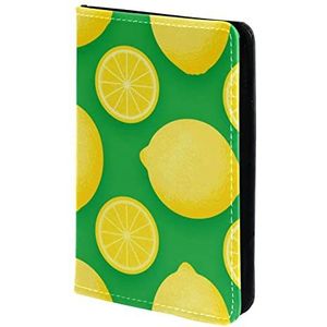 Citroen Fruit Patroon Groene Achtergrond Gepersonaliseerde Paspoort Houder Paspoort Cover Paspoort Portemonnee Reizen Essentials, Meerkleurig, 11.5x16.5cm/4.5x6.5 in