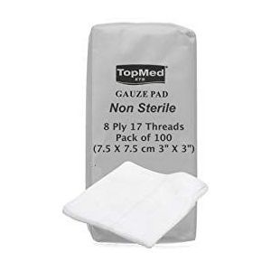 Katoenen gaasdoekjes, niet-steriel, wit, 8 laags 17 draden Pack van 100 7,5 cm