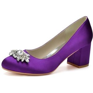 Hakken Voor Vrouwen Ronde Neus Chunky Pumps Schoenen Blok Hoge Hak Slip-On Jurk Kantoor Feest Trouwschoenen,Dark purple,35 EU